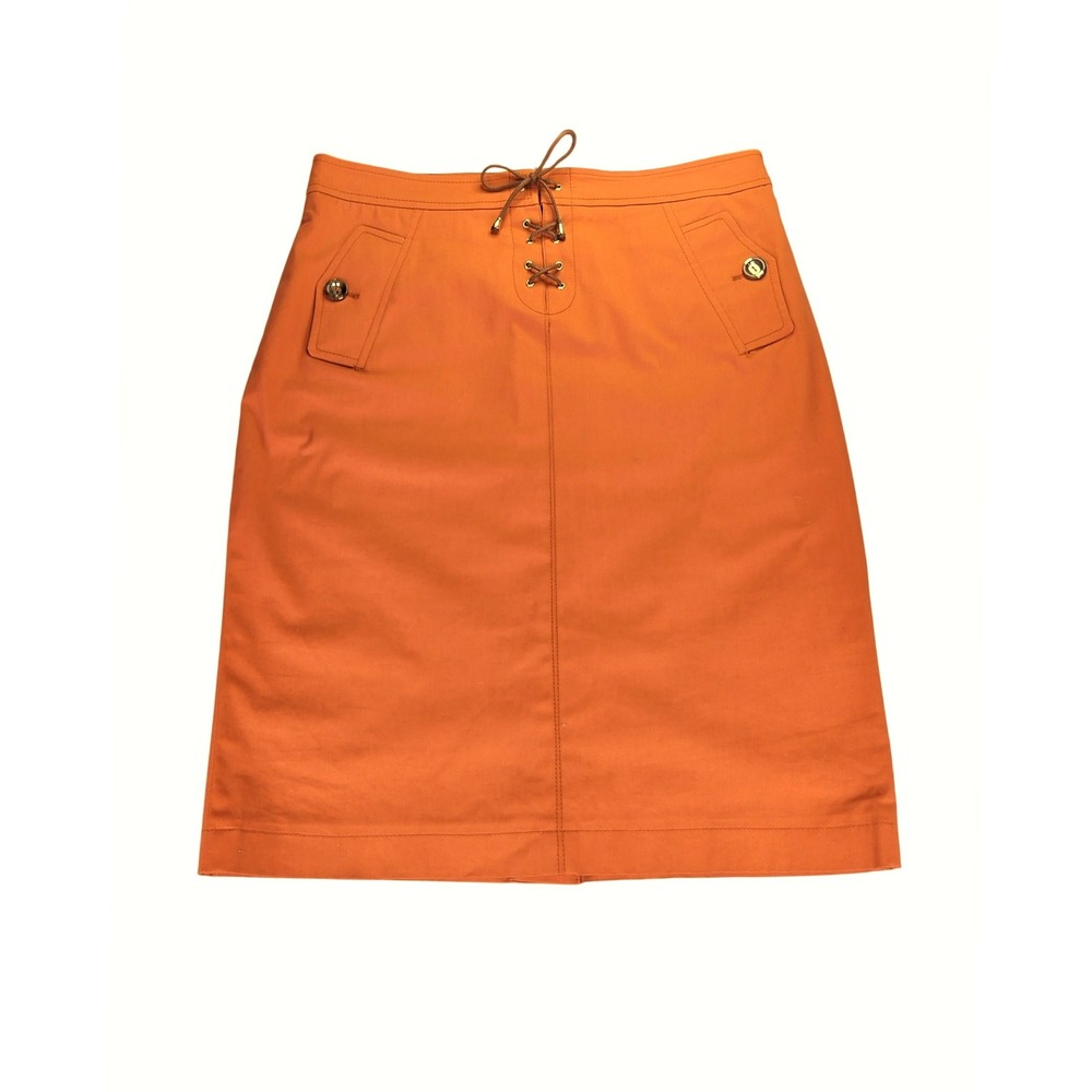 Luisa Spagnoli Cowboy Skirt Cotton Twill Lace Up Pencil Style Orange Stampede